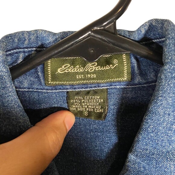 Eddie Bauer Women’s Denim Jean Shirt Jacket Size Small Button Up Shacket Outdoor - Picture 3 of 8